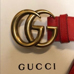 Gold GG GUCCI red leather Belt 90- 36